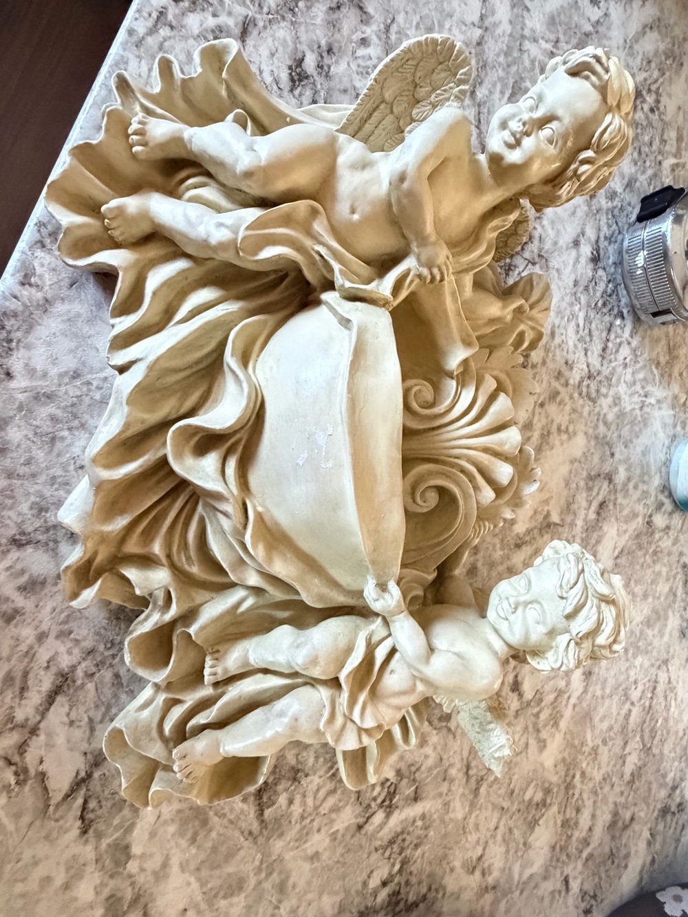 Cherub Ceramic Figurine Centerpiece in Antique Cream